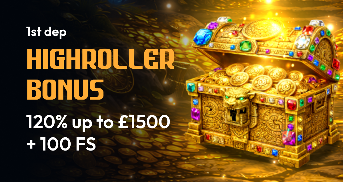 Highroller bonus eerste storting: 120% tot £1500 + 100 free spins