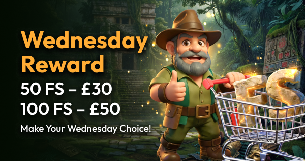 Wednesday Reward: 50 free spins bij £30 of 100 free spins bij £50